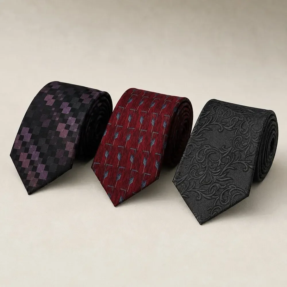 Lot of 3 Men's Silk Ties Geometric Abstract Vines Purple Red Dk Gray Van Heusen